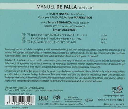 Notte Nei Giardini di Spagna, Il Cappello a Tre Punte, La Vida Breve - SuperAudio CD ibrido di Manuel De Falla,Igor Markevitch - 2