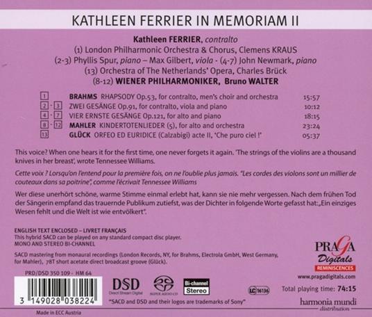 Kindertotenlieder / Lieder - CD Audio di Johannes Brahms,Christoph Willibald Gluck,Gustav Mahler,Kathleen Ferrier - 2