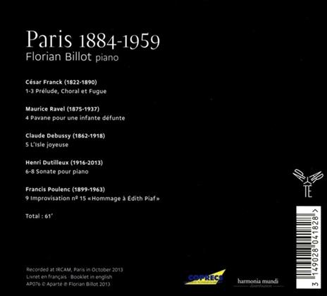 Paris 1884-1959 - CD Audio di Florian Billot - 2