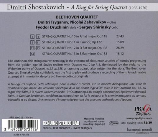 Quartetti per Archi n.10 op.118, n.11 op.122, n.12 op.133, n.13 op.138 - CD Audio di Dmitri Shostakovich - 2