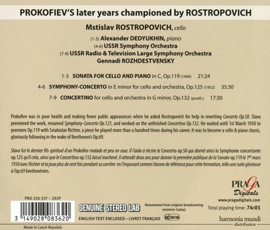 Sonata per violoncello op.119 - Sinfonia - CD Audio di Sergei Prokofiev,Mstislav Rostropovich - 2