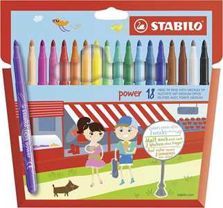 Cartoleria Pennarello - STABILO power - Punta Media - Astuccio da 18 - Colori assortiti STABILO