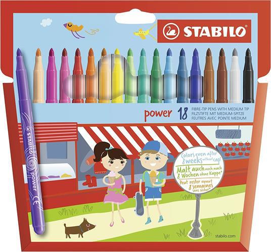 Pennarello - STABILO power - Punta Media - Astuccio da 18 - Colori  assortiti - STABILO - Cartoleria e scuola