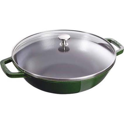 WOK MEDIO GHISA C/COPERCHIO VETRO 30cm Verde Basilico