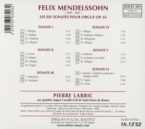 Six Sonatas for Organ op - CD Audio di Felix Mendelssohn-Bartholdy - 2