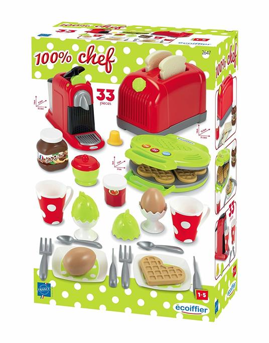 100% Chef Maxi Set Per La Colazione Con Tostapane, Macchina Del Caffe' E Piastra Waffle