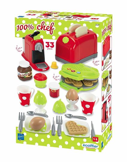 100% Chef Maxi Set Per La Colazione Con Tostapane, Macchina Del Caffe' E Piastra Waffle