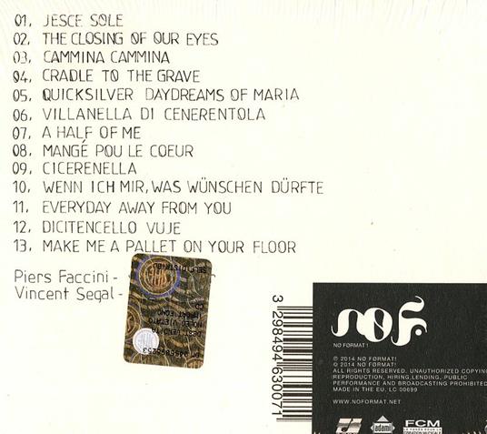 Songs of Time Lost - CD Audio di Vincent Segal,Piers Faccini - 2