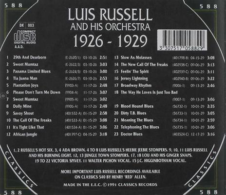 1926-1929 - CD Audio di Luis Russell - 2