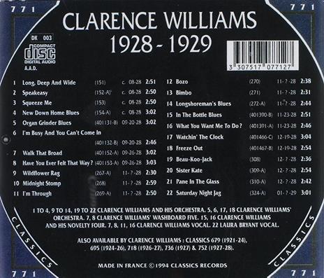 1928-1929 - CD Audio di Clarence Williams - 2