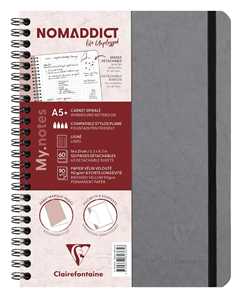 Cartoleria Age Bag My.notes A5+, 120 p/60 fogli con margine staccabile 90 g/m², coperta. colore grigio, righe Clairefontaine