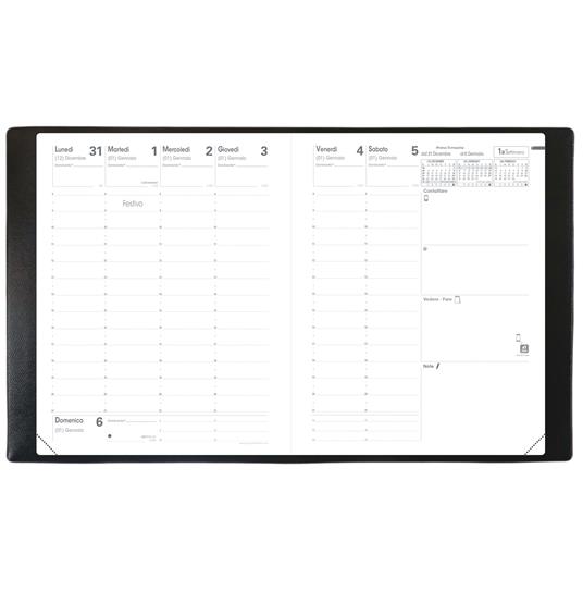 Agenda settimanale 2026, Quo Vadis, 13 mesi, Presidente, con rubrica, italiano, Club nero - 21 x 27 cm  - 3