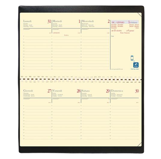 Agenda settimanale 2025, Quo Vadis, 13 mesi, Planital, con rubrica, italiano, Impala nero - 8,8 x 17 cm - 3
