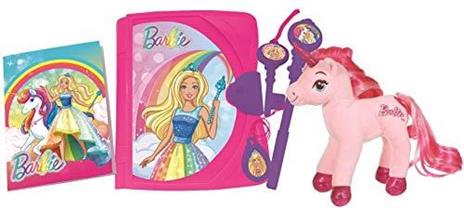 Lexibook- Mattel Barbie Electronic Secret diaro con Luce e Suono Peluche di Unicorno quaderno Chiave Magica Penna e Medaglione Giocattolo per Ragazze Bambini Rosa/Viola SD15BBY Colore