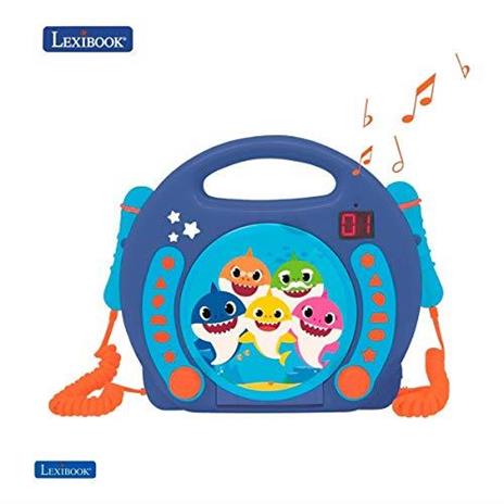 Lexibook Baby Shark Nickelodeon Lettore CD Karaoke con 2 microfoni integrati, Funzione di Programmazione, Jack per Cuffie, per i Bambini, AC o batterie, Blu/Arancione - 3