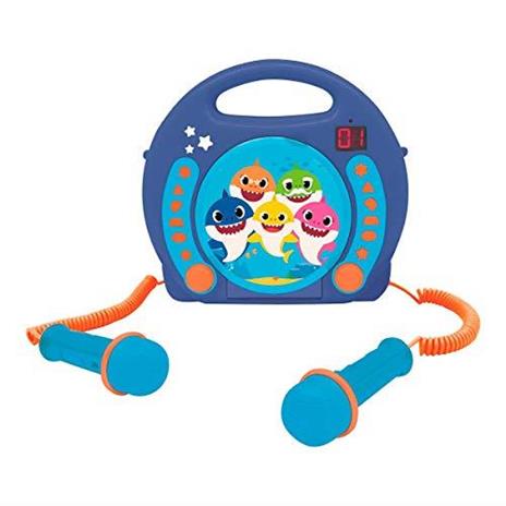 AC o batterie per i Bambini Jack per Cuffie Lexibook- Baby Shark Nickelodeon-Lettore CD Karaoke con 2 microfoni integrati Blu/Arancione Funzione di Programmazione