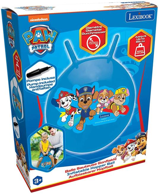 Lexibook Paw Patrol La Squadra dei Cuccioli Chase Palla cavalcabile gonfiabile, Pompa manuale inclusa, Plastica sicura e durevole, Blu, BG040PA - 2