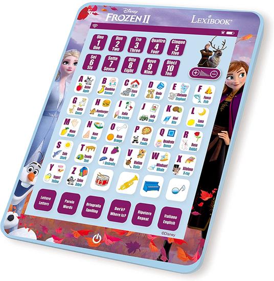 Lexibook Touchscreen ed Effetti sonori Frozen, Tablet bilingue per Imparare Lettere, Numeri, vocabolario e Musica, Lingue Italiano/Inglese, Blue - 2