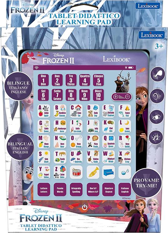 Lexibook Touchscreen ed Effetti sonori Frozen, Tablet bilingue per Imparare Lettere, Numeri, vocabolario e Musica, Lingue Italiano/Inglese, Blue - 4
