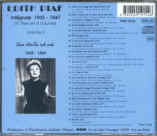 Edith Piaf vol.2 - CD Audio di Edith Piaf - 2