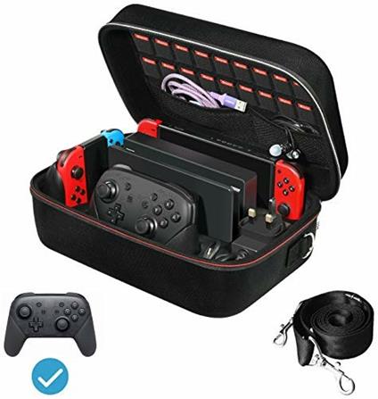 iVoler Custodia di Trasporto per Nintendo Switch, Case da Viaggio Rigido Deluxe per Console Switch, Dock Switch, Caricabatteria Originale, Joy-con Grip, 18 Cartucce di Gioco e Altri Accessori