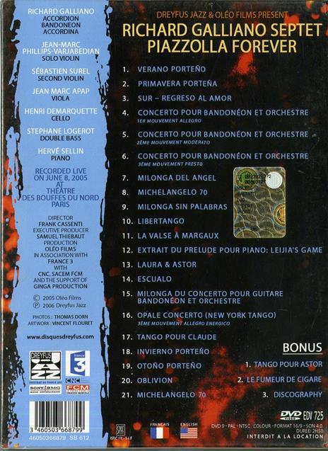 Richard Galliano. Richard Galliano Septet. Piazzolla Forever (DVD) - DVD di Richard Galliano - 2