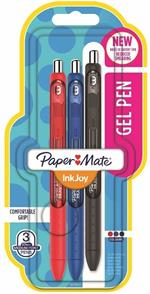 Penna a inchiosto a scatto Papermate Inkjoy Gel punta da 0,7 mm Colori Assortiti Nero, Blu, Rosso - Blister da 3