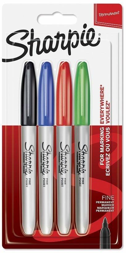 Pennarello indelebile Sharpie Fine Colori Assortiti Nero, Blu, Rosso, Verde  - Blister da 4