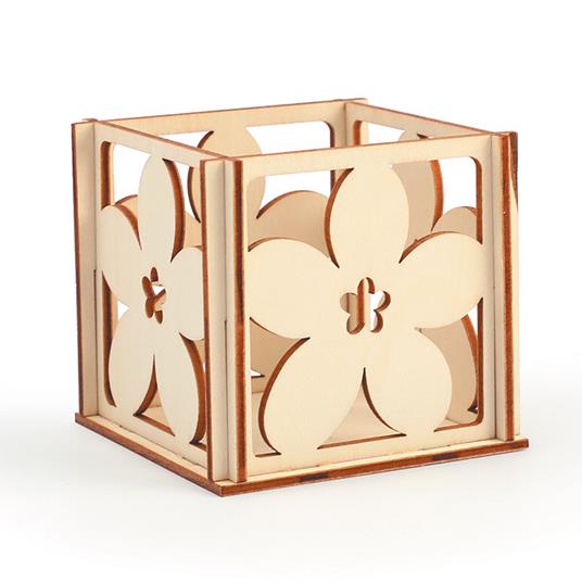 Portacandele in legno per decorare - fiori - 10 x 10 x 6 cm