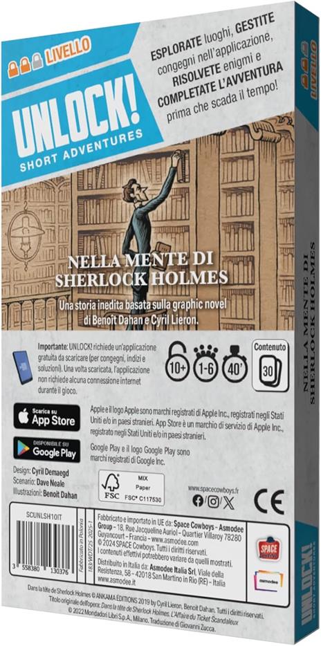Asmodee Unlock! Short Adventures - Nella Mente di Sherlock Holmes, Gioco da Tavolo di Enigmi, 10+ Anni, 1-6 Giocatori - 6