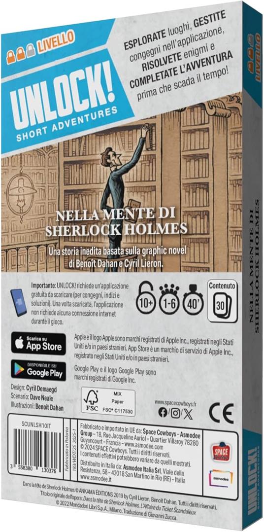 Asmodee Unlock! Short Adventures - Nella Mente di Sherlock Holmes, Gioco da Tavolo di Enigmi, 10+ Anni, 1-6 Giocatori - 6