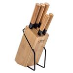 Set di coltelli da cucina su un rack di bambù, 5 coltelli