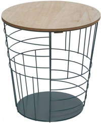 Tavolino Atmosphera Diego - In Metallo Nero E Legno Di Pioppo, Diametro 33,5 Cm, Altezza 47,5 Cm