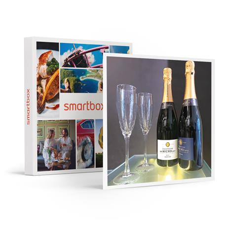 SMARTBOX - Bollicine a domicilio: 1 box contenete 2 bottiglie di Champagne e 2 flûte da degustazione - Cofanetto regalo