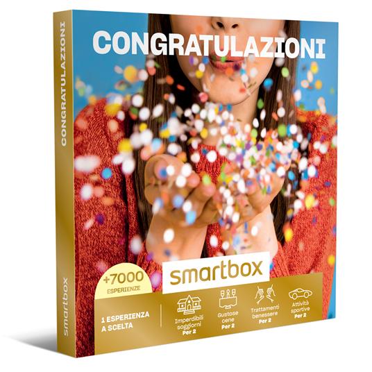 SMARTBOX - Congratulazioni - Cofanetto regalo - 1 soggiorno o 1 soggiorno con cena o trattamento benessere, o 1 cena o 1 pausa relax o 1 attività sportiva per 2 persone