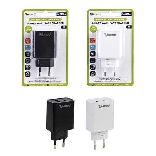 Caricabatterie Rapido 20W Usb Usb-C Da Parete Tekmee Colore Assortito Smartphone Iphone Samsung