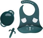 Set pappa Bavaglino Piatto e Cucchiaino 6-12 mesi 3 pezzi Fantasia Cane Blu