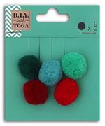 D.I.Y with Toga 5 pompon rotonde, Cotone, rosso e verde, 2 cm