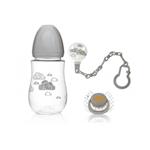 Set Regalo 3 In 1 Con Biberon, Ciuccio E Catenella Grigio  2256