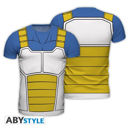 ABYstyle Dragon Ball Size S Replica T-Shirt Vegeta Giallo e Azzurro Uomo Saiyan Cosplay