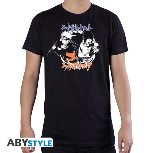 T-Shirt Unisex Tg. M Naruto Shippuden: Naruto & Sasuke Black Basic