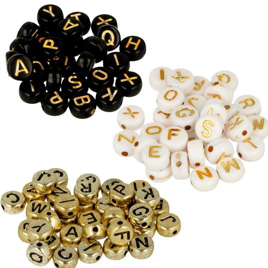 Set di perline alfabetiche bianche / nere / oro