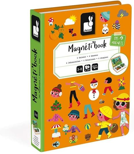 Janod- Magneti'Book 4 Stagioni Gioco Didattico Magnetico in Cartone, Multicolore, J02721 - 4