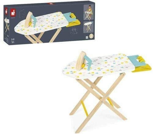 Janod, Asse da Stiro per Bambini, con Piano di Appoggio Scorrevole e 1 Ferro da Stiro e 3 Grucce, Giocattolo D'Imitazione, in Legno, Certificato FSC, Da 3 a 8 Anni, J06502