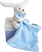 Doudou et Compagnie - Scatola con fiori e pupazzetto a forma di coniglio con fazzoletto di peluche, blu cielo, Codice dell'Articolo: DC3338