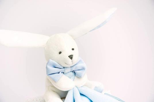 Doudou et Compagnie - Scatola con fiori e pupazzetto a forma di coniglio con fazzoletto di peluche, blu cielo, Codice dell'Articolo: DC3338 - 2