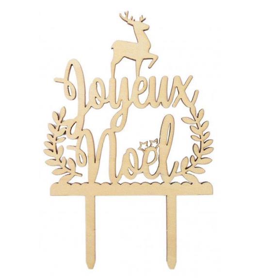 Cake topper in legno - Joyeux Noël in francese) - 2