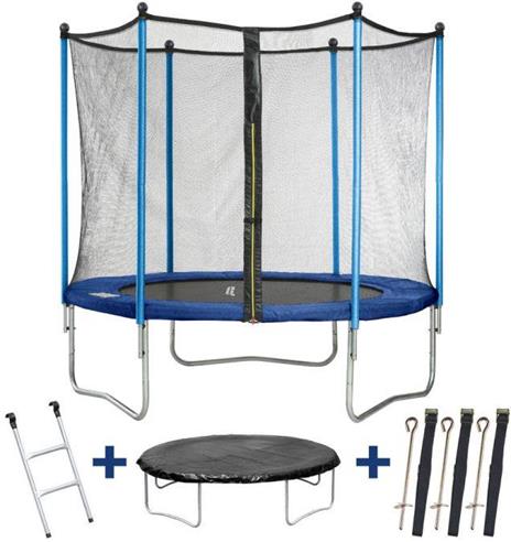 Trampolino " Happy " - Ø 2,44 m - con rete + scaletta + copertura + kit per fissaggio a terra