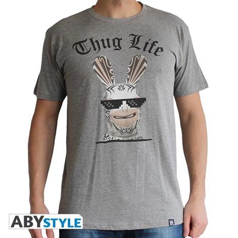 Lapins Cretins. T-shirt Thug Life Man Ss Sport Grey. Basic Medium