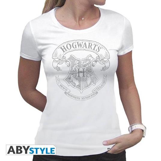 Harry Potter. T-shirt Hogwarts Woman Ss White. Basic Large